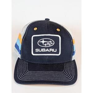 Subaru Trucker Hat Mesh Snapback Navy White Logo Outdoor Hiking Automotive Cap